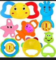 Cable World Colourful Plastic Non Toxic Set of 7 Attractive Rattles and Teethers for New Borns, Baby, Kid (Multi Color) (Ages: 12 years and up)