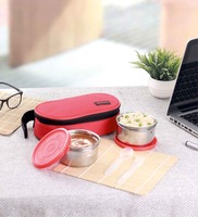 Red Tasty 600ml Stainless Steel (Set Of 2) Lunch Box By Trueware