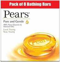 Pears Pure & Gentle Soap Bar (Combo Pack of 8) - With Glycerin for Soft, Glowing Skin & Body, Paraben-Free Body Soaps For Bath Ideal for Men & Women