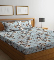 Blue Floral 150 TC Polycotton Double Bed Sheet with 2 Pillow Cover,By ERIC LONDON