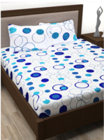Story@home White & Blue Geometric 186 TC Cotton 1 Queen Bedsheet with 2 Pillow Covers