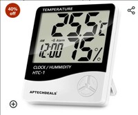 ApTechDeals HTC-1 Digital Hygrometer Thermometer Humidity Meter With Clock LCD Display 