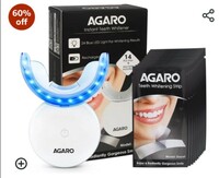 AGARO Dazzle Instant Teeth Whitening Kit with 14 Pcs Strips, Manual Dental Whitening Kit for adults, Oral Care, 24 Blue LED Light, Rechargeable, Removes Teeth Stains, Non Sensitive, Gentle & Safe 