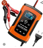  Verilux® Fully Automatic Battery Charger 5A 12V, Car Battery Charger & Maintainer- EU Plugfor Car, Motorcycle, Lawn Mower and More(Red) 