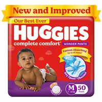 Huggies Complete Comfort Wonder Pants Medium (M) Size (7-12 Kgs) Baby Diaper Pants, 50 count