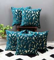 Blue Velvet Floral 16x16 inches Cushion Covers (Pack of 5),By MFD Home Furnishing