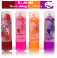 (Pack of: 4, 16 g) BLUSHIS Nourishing & Lightening Lip Balm Combo Cherry, Strawberry, Orange, Grapes  (Pack of: 4, 16 g)