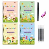 VGRASSP Magic Toy Copybook Doodle and Scribble Toy Book Set Plastic and Cardboard Made Fun Learning Toy with 4 Toy Books 1 Pen 10 Refills 1 Grip - Early Learners Boys and Girls