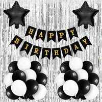 Flyloons Birthday Decoration Items for Girls Boys with Black and White theme Metallic Balloons