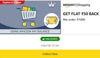 Get Flat 50 Back on Amazon on spend of Rs.1000 (Using Amazon Pay balance) [User Specific Offer]