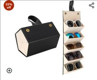 MoKo Sunglasses Organizer with 5 Slots, Travel Glasses Case Storage Portable Sunglasses Storage Case Bag Foldable Eyeglasses Holder Box Eyewear Display Containers for Women Men, Black 