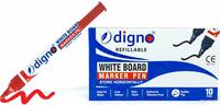 Digno Refillable White Board Marker Pen (Box of 10 - Red) | Non Toxic, Low Odour & Extra Smooth Writing
