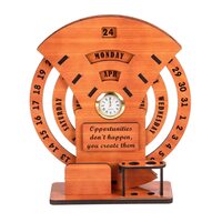 Kuber Industries Table Clock | Wooden Desk Organizer | Infinite Table Calendar | Pen-Pencil Holder | Table Watch Organizer For Home Décor | office | Brown