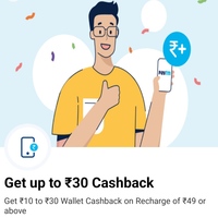 Paytm: Get Rs.10 to Rs.30 Wallet Cashback on Minimum Rs.49 Mobile Recharge (User Specific)
