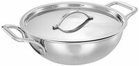 Amazon Brand - Solimo Tri-ply Stainless Steel Induction Base Kadhai with Steel lid (22cm, 2L)
