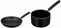 [Lowest] Amazon Brand - Solimo Aluminium Non-Stick Frypan Without Induction Bottom (22 cm, 2mm) & Non-Stick Aluminium Saucepan with 2-Way Non-Stick Coating (16 cm, 2mm)