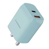 Ambrane 20W Dual Output Fast Charger/Adapter with QC & PD Technology for iPhone, Android & Other Devices, Made in India, Multi-Layers Protection, Compact Size (RAAP H11, Blue) 