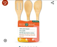 ECO SOUL [Set of 3] Bamboo Cooking Utensils | Non-Stick Wooden Spoons, Ladles & Turners | Bamboo Wood Kitchen Accessories for Cooking, Serving, Mixing | USDA Certified 