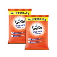 Presto! Total Wash Detergent Powder, Twin (4 Kg + 4Kg) Pack