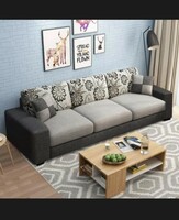 FURNY - Berlando 3 Seater Fabric Sofa Set (Light Grey-Dark Grey)
