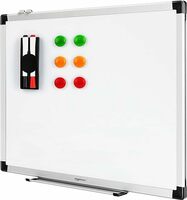 amazon basics Whiteboard Drywipe Magnetic with Pen Tray and Aluminium Trim,Includes 6 magnets, 1 eraser, and 2 dry-erase markers, 1.96 ft x 1.47 ft (WxH)