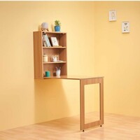 Duroflex Shuffle -Foldable Wall Mounted Study Table Integrated with Storage Shelves, medium , teak 