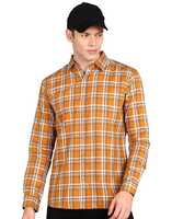 [Apply Coupon] Urbano Fashion Men's Yellow Cotton Full Sleeve Slim Fit Casual Checkered Shirt 