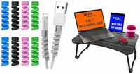Gizga Essentials Multi-Purpose Portable & Foldable Wooden Desk for Bed Tray & Spiral Cable Protector Cord Saver for Mac Charger, iPhone Charger, Wire Protector