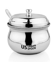375ml Silver Stainless Steel Ghee Pot With Spoon, By URBANSPOON