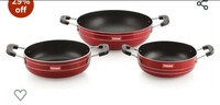 Tosaa Popular Nonstick Cookware Kadhai Gift Set of 3 Pcs , Brown Red, Standard (TP3KSBR)