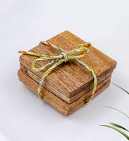 Hand Carved Brown Mango Wood (Set of 4) Table Coaster, By The Urban Store