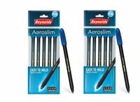 Reynolds AEROSLIM BP 5 CT POUCH - (PACK OF 2) | BLUE I Lightweight Ball Pen With Comfortable Grip for Extra Smooth Writing I School and Office Stationery | 0.7mm Tip Size | Pen for BTS