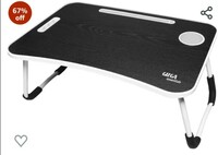  Gizga Essentials Stylish Multi-Purpose Portable Laptop Table, Foldable Wooden Desk for Bed Tray, Laptop Table, Study Table with Mug Holder, Ergonomic, Non-Slip Legs, Breakfast in Bed Table, Black 