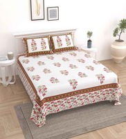 Brown Floral 144 TC Cotton King Bedsheet and 2 Pillow Cover, By UniqChoice