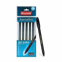 Reynolds AEROSLIM BP 5 CT POUCH - BLACK | Ball Point Pen Set With Comfortable Grip | Pens For Writing | School and Office Stationery | Pens For Students | 0.7mm Tip Size