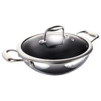 AUFLA NTHC 1.5L Non Stick Aluminium & Stainless Steel Kadhai with Glass Lid (Induction Compatible, Honeycomb Coating, Silver)