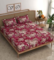 Red Floral 160 TC Microfiber Double Queen Bedsheet With 2 Pillow Covers,By CG HOMES