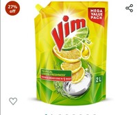  Vim Dishwash Liquid Gel Lemon Refill Pouch, 2 Ltr | Dishwash Gel Infused With The Power Of Lemons | Leaves No Residue 