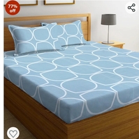 NHD HOME Premium Cotton Flat Double Bedsheets with 2 King Size Pillow Covers | Double Bed Breathable | Wrinklefree | Ultrasoft 220 TC Supersoft | 90x90 Inches| Aqua & White 