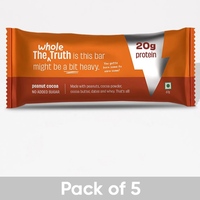 The Whole Truth Peanut Cocoa Protein Bars Pro - Pack of 5 x67gm each (20g Protein, No Added Sugar)