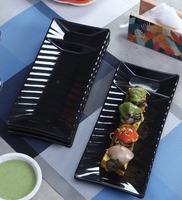 Rectangular Black 11 Inch Melamine (Set of 4) Appetizer Platter with Dip Bowl, By Cdi