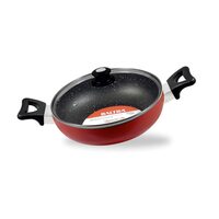 BALTRA Nonstick kadai with Lid 1.75 LTR 22 cm (Maroon) Marble Finish (BTN-204)