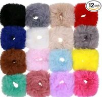 POOJA Stores 12 pcs Furry Fluffy Band Multicolor Soft Elastic Hair Ties Silky Fur Hair Band for Women Girls Kids Ponytail Holder Rubber Band
