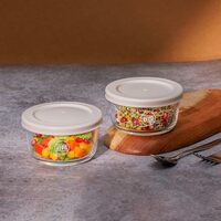 Iveo Borosilicate Glass Container, Fresh Mate | Microwave Safe Food Container | Cook Serve Store | for Carrying and Storing Food | Fresh Storage | 236 ml, Round, 2 Pcs, Beige