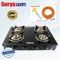 SURYAVIVA Nano 4B with Hose pipe+Lighter Toughened Glass Gas Stove Glass Manual Stove (2 years warranty)