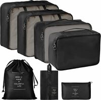 STOREZY Travel Organizer 7 in 1 Travel Laundry Cosmetics Luggage Packing Organizers Set Makeup Bags Organizer Packing Cubes with Shoe Bag for travel (L, Black)