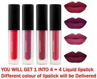 BLUSHIS Non Transfer Insta Beauty Waterproof Longlasting SensationaL Liquid Matte Mini Lipstick Combo Pack Of 4 Red ,Purple Maroon and Magenta Colour Shade  (Multicolour, 24 ml)