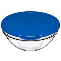 Pasabahce Glass Mixing Bowl with Lid - 1135ml, Blue