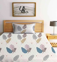 Cream Floral 144 TC Cotton Blend Single Bedsheet With 1 Pillow Cover,By YaAkholic