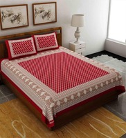 Red Traditional 120 TC 100% Cotton Queen Bedsheet With 2 Pillow Covers, By UniqChoice